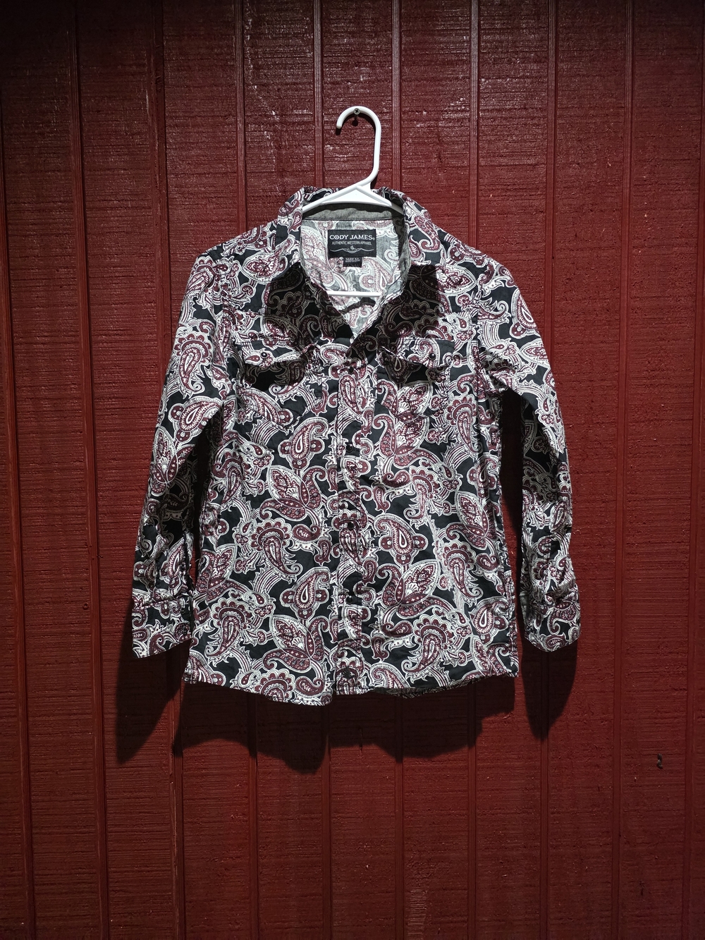 Boy's Paisley Button-Up Shirt - Black & Burgundy